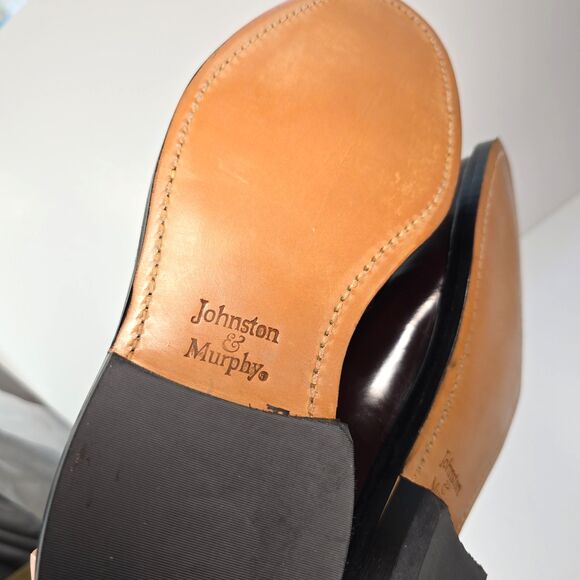 Johnston Murphy Men\'s 8.5 D Burgundy Leather Plain Toe Blucher Derby Dress Shoes
